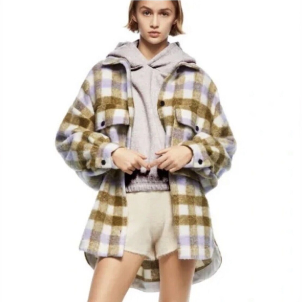 EUC ZARA OVERSIZED PLAID WOOL BLEND SHACKET JACKET SZ S - M